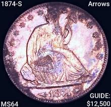 1874-S Arrows Seated Liberty Half Dollar CHOICE BU