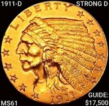 1911-D Weak D $2.50 Gold Quarter Eagle UNCIRCULATED