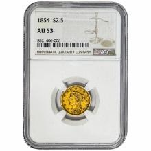 1854 $2.50 Gold Quarter Eagle NGC AU53