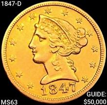 1847-D $5 Gold Half Eagle CHOICE BU