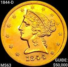 1844-D $5 Gold Half Eagle CHOICE BU