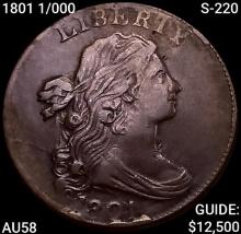1801 1/000 S-220 Draped Bust Large Cent CHOICE AU