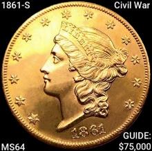 1861-S Civil War $20 Gold Double Eagle CHOICE BU