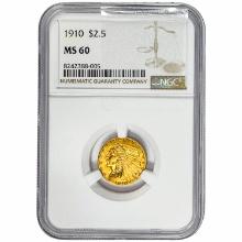 1910 $2.50 Gold Quarter Eagle NGC MS60