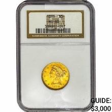 1899 $5 Gold Half Eagle NGC MS63