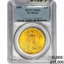 1908 $20 Gold Double Eagle PCGS MS64 No Motto