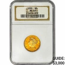 1899 $5 Gold Half Eagle NGC MS63