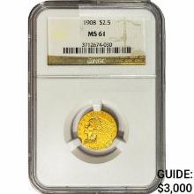1908 $2.50 Gold Quarter Eagle NGC MS61