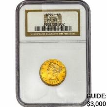 1899 $5 Gold Half Eagle NGC MS63