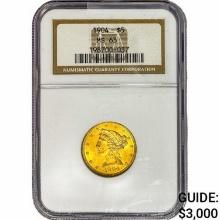 1904 $5 Gold Half Eagle NGC MS63