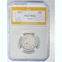 1857 25C Seated Liberty PGA MS65