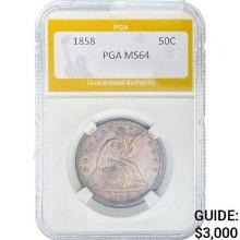 1858 50C Seated Liberty PGA MS64