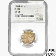 1936 Buffalo Nickel NGC MS64 DDO