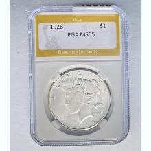 1928 Peace Dollar PGA MS65 SILVER