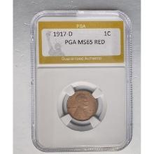 1917-D 1C Lincoln Cent PGA MS65 RED
