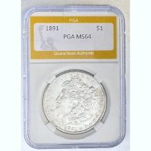 1891 Morgan Dollar PGA MS64 SILVER
