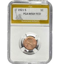 1921-S 1C Lincoln Cent PGA MS64 RED