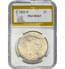 1922-D Peace Dollar PGA MS63 SILVER