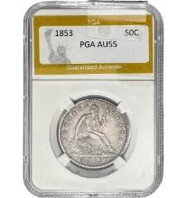 1853 50C Seated Liberty PGA AU55