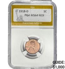 1918-D 1C Lincoln Cent PGA MS64 RED