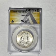 1955 Franklin Half Dollar ANACS MS63 FBL