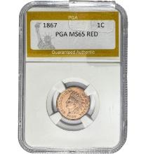 1867 1C Indian Head Cent PGA MS65 RED