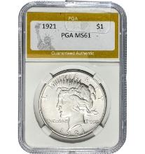 1921 Peace Dollar PGA MS61 SILVER