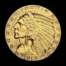 1913 Indian Head Gold Half Eagle $5 LIGHTLY CIRCULATED