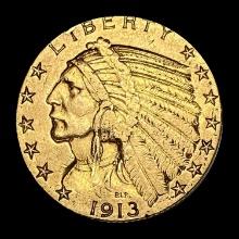 1913 Indian Head $5 Gold Half Eagle LIGHTLY CIRCULATED