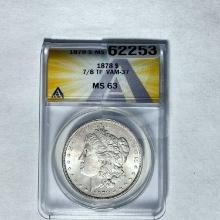 1878 7/8TF Morgan Dollar ANACS MS 63 SILVER