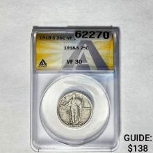 1918-S 25C Standing Liberty ANACS VF 30