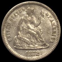 1872 Silver Seated Liberty Half Dime CLOSELY UNCIRCULATED