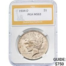 1934-D Silver Peace Dollar PGA MS63
