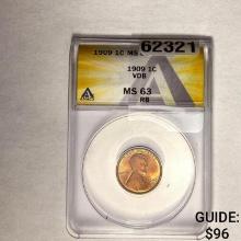 1909 1C Lincoln Wheat VDB ANACS MS 63 RB