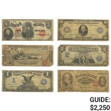 LOT OF 6 MIXED LARGE SIZE CURRENCY NOTES 1891-1914