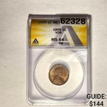1909 1C Lincoln Wheat VDB ANACS MS64 RB