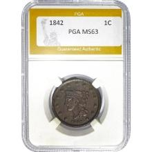 1842 Braided Hair Large Cent PGA MS63