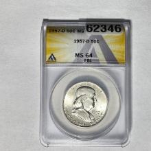 1957-D Franklin Half Dollar ANACS MS64 FBL