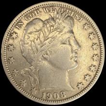 1908-S Silver Barber Half Dollar LIGHTLY CIRCULATED