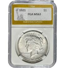 1921 Peace Dollar PGA MS63 SILVER