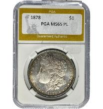 1878 Morgan Dollar PGA MS65 PL SILVER