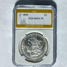 1898 $1 Morgan Silver Dollar PGA MS64 PL