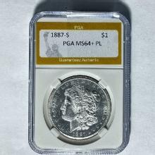 1887-S Morgan Silver Dollar PGA MS64+ PL