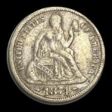 1874-S Silver Seated Liberty Dime NEARLY UNCIRCULATED