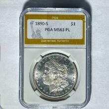 1890-S Morgan Silver Dollar PGA MS63 PL