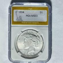 1934 Silver Peace Dollar PGA MS63