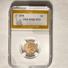 1874 Indian Head Cent PGA MS64 RED