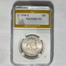 1948-D Franklin Half Dollar PGA MS65 FBL