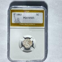 1862 Seated Liberty Half Dime PGA MS65