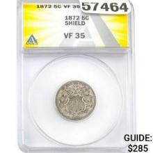 1872 Shield Nickel ANACS VF35